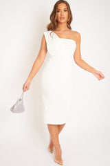 White One Shouldered Wrap Front Midi Dress - Kirtsy