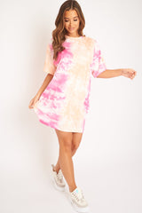 Pink and Peach Cloudy Tie Dye Tshirt Dress - Clara