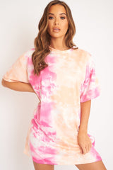 Pink and Peach Cloudy Tie Dye Tshirt Dress - Clara