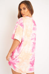 Pink and Peach Cloudy Tie Dye Tshirt Dress - Clara
