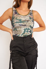 Khaki Camo Thin Knit Tank Top - Meghan