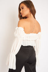 White Mesh Gypsy Style Bardot Crop Top - Ammie