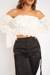 White Mesh Gypsy Style Bardot Crop Top - Ammie