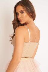 Beige PU Zip Front Bralet - Linsa