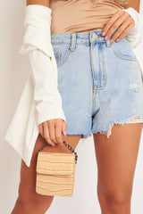 Nude Faux Croc Square Chain Mini Bag - Charis