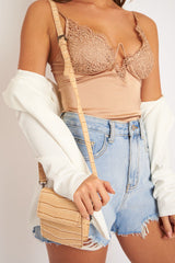 Nude Faux Croc Square Chain Mini Bag - Charis