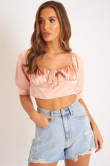 Rose Satin Tie Front Crop Top - Jasie