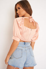 Rose Satin Tie Front Crop Top - Jasie