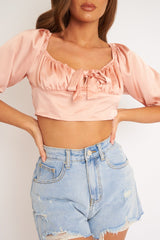 Rose Satin Tie Front Crop Top - Jasie