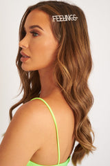 Silver Diamante Feelings Slogan Hair Slide - Azelia