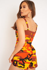 Orange Camo Front Zip Utility Buckle Playsuit - Rosia