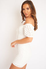 White Embroidered Milkmaid Lace Up Detail Dress - Yaribeth