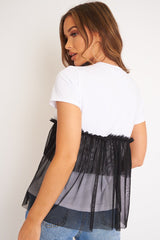 White Coco slogan mesh layer T-shirt - Sarah