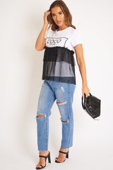 White Coco slogan mesh layer T-shirt - Sarah
