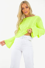 Lime Chunky Knit Sleeve Detail Jumper - Lillienne