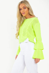Lime Chunky Knit Sleeve Detail Jumper - Lillienne