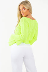 Lime Chunky Knit Sleeve Detail Jumper - Lillienne
