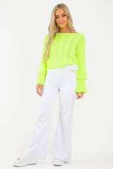Lime Chunky Knit Sleeve Detail Jumper - Lillienne