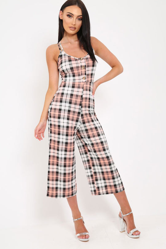 Pink Checked Button Front Jumpsuit - Lillier