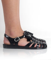 Lily Black Bow Diamante Jelly Shoes