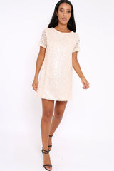 Nude Sequin Oversized Shift Dress - Lilly