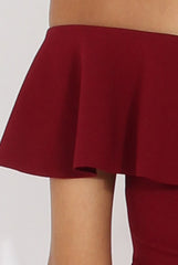 Wine Bardot Frill Midi Dress - Lily