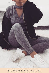 Grey Soft Cut Out Choker Neck Tracksuit - Lily