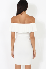 White Bardot Frill Midi Dress - Lily