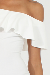 White Bardot Frill Midi Dress - Lily