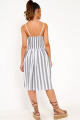Blue And White Stripe Button Up Dress - Lilyanne
