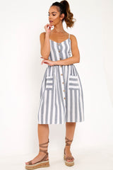 Blue And White Stripe Button Up Dress - Lilyanne