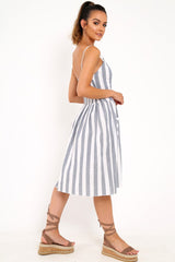 Blue And White Stripe Button Up Dress - Lilyanne