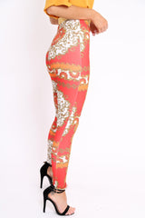 Red Scarf Print Leggings - Lilyan