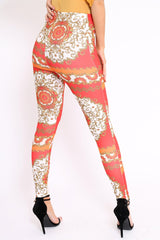 Red Scarf Print Leggings - Lilyan