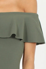 Khaki Bardot Frill Midi Dress - Lily