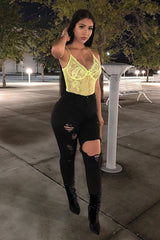 Lime Green Sheer Lace Bodysuit - Katia