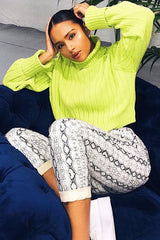 Lime Wide Rib Roll Neck Jumper - Joyanna