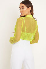 Lime Sheer Button Front Crop Blouse - Damari