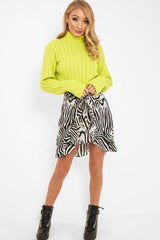 Zebra Print Frill Tie Front Mini Skirt - Daizee