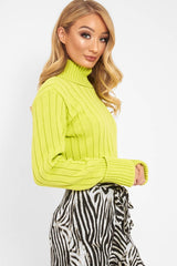 Lime Wide Rib Roll Neck Jumper - Joyanna