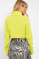 Lime Wide Rib Roll Neck Jumper - Joyanna