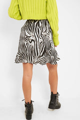 Zebra Print Frill Tie Front Mini Skirt - Daizee