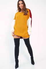 Mustard Colour Block Jumper Dress - Karrie