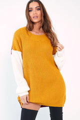 Mustard Colour Block Jumper Dress - Karrie