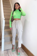 Lime Half Zip Rib Crop Jumper - Elisea