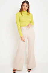Lime Rib Roll Neck Long Sleeve Top - Marci