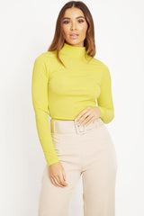 Lime Rib Roll Neck Long Sleeve Top - Marci