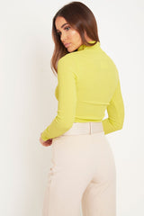 Lime Rib Roll Neck Long Sleeve Top - Marci