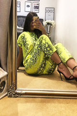 Lime Snake Print Short Sleeve Sweatshirt and Jogger Set - Aaliyan