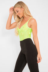 Lime Green Sheer Lace Bodysuit - Katia